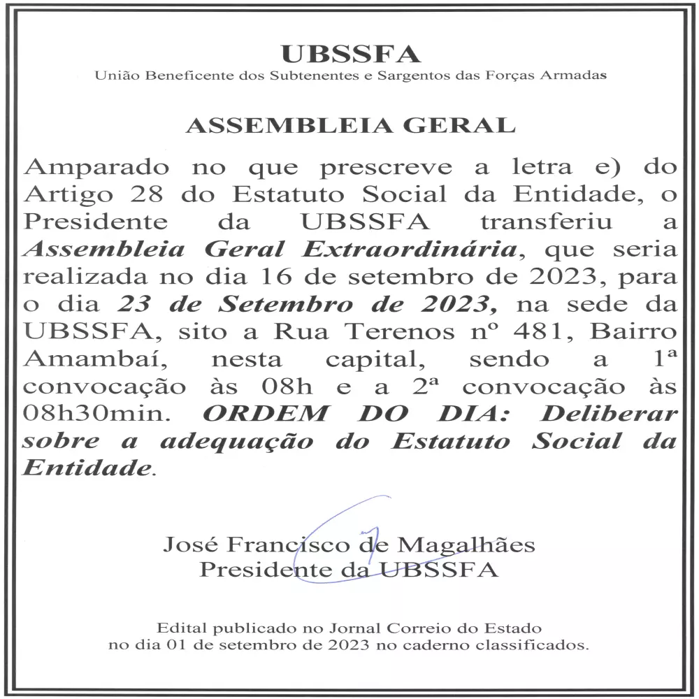 Assembléia Geral Extraordinária - 26/09/2023